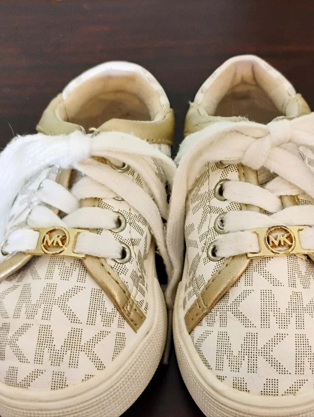 Michael Kors Baby Girls Jem Rally Gold & White Sneakers - Size 6 Baby Girl